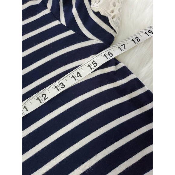 Maurices Womens Blouse Navy White Striped Cutout Tie Back Lace Eyelet Stretch S - Picture 3 of 6